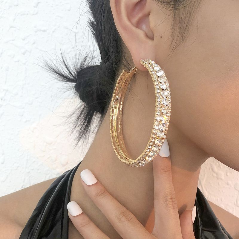Orecchini a cerchio geometrici semplici con diamanti pieni all'ingrosso Nihaojewelry_voghion.com
