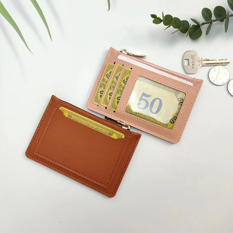 Porta monete ultrasottile, grande capacità, con cerniera, colore solido, portatile, compatto, per donna_voghion.com