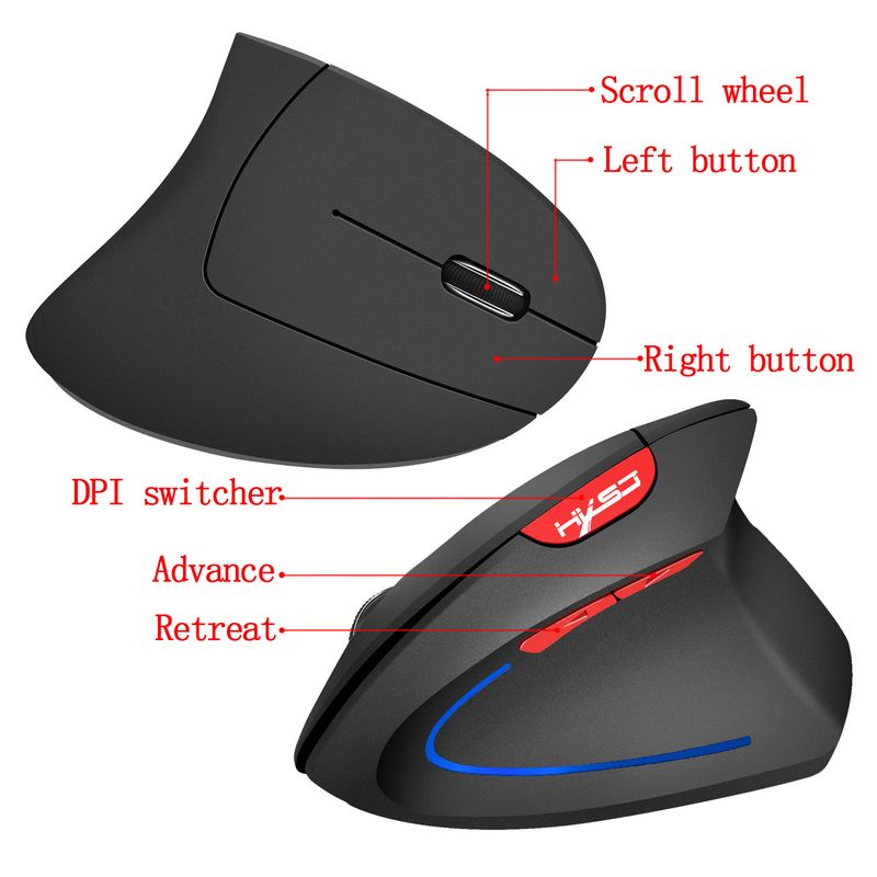HXSJ Ergonomic Vertical Mouse With 2.4GHz Wireless, 2400DPI Adjustable, 6-Button Design, Comfort Fit For PC/Laptop_voghion.com