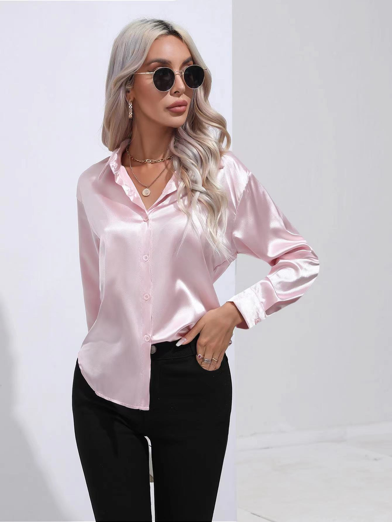 Camicia da donna a maniche lunghe in raso di seta imitazione abbigliamento primaverile ed estivo da donna_voghion.com