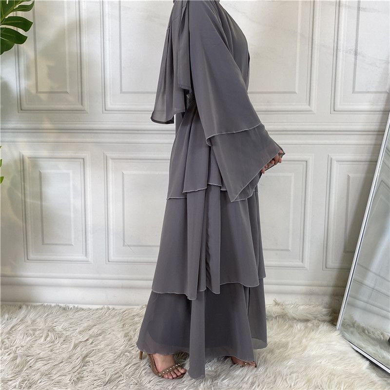 Women's Middle Eastern fashion classic Islamic Dubai new three-layer chiffon cardigan robe _voghion.com