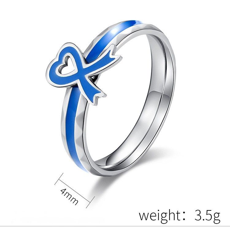 Caring for autistic children blue ribbon titanium steel ring autism care day blue action ring_voghion.com
