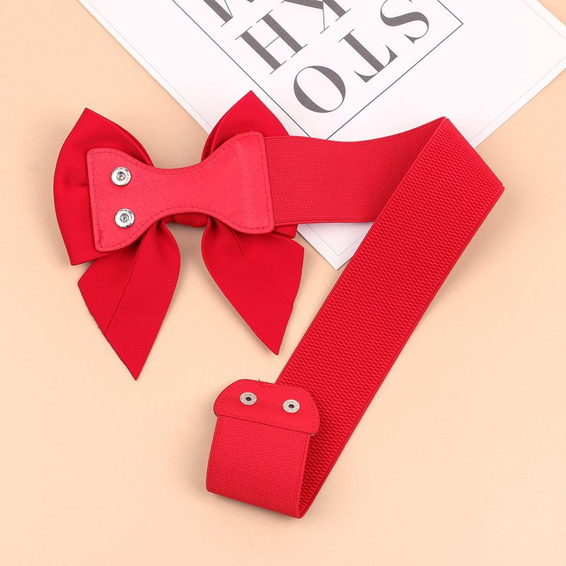 Bow Decorative Belt - Red Elastic Waist Belt With Diamond Accents_voghion.com