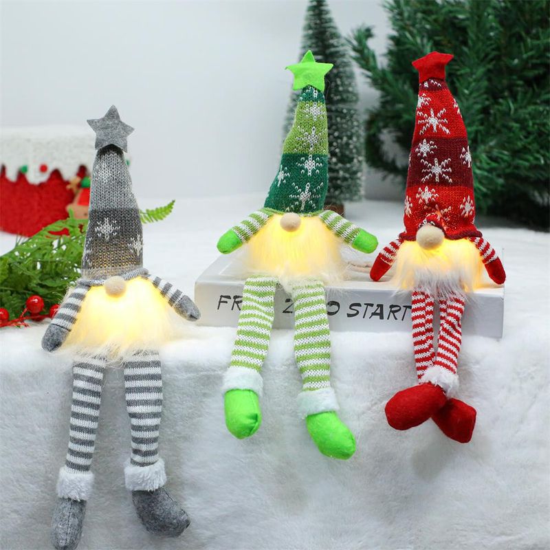 Christmas Decorations Snowflake Knitted Hat With Lights Rudolph Hanging Leg Gnome Faceless Doll Figurine_voghion.com