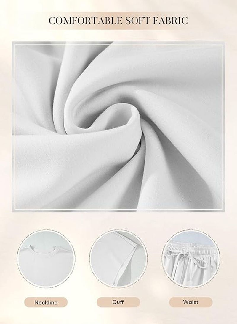 Women's 2 Piece Lounge Set Oversized Crewneck Short Sleeve Top And Drawstring Shorts Soft Pajama Set White Medium Size_voghion.com