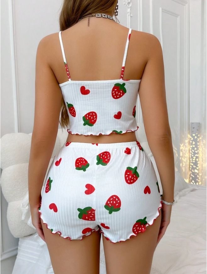 Zweiteiliges Set aus Camisole-Shorts mit Herz-Print und sexy Loungewear aus Milchseide_voghion.com