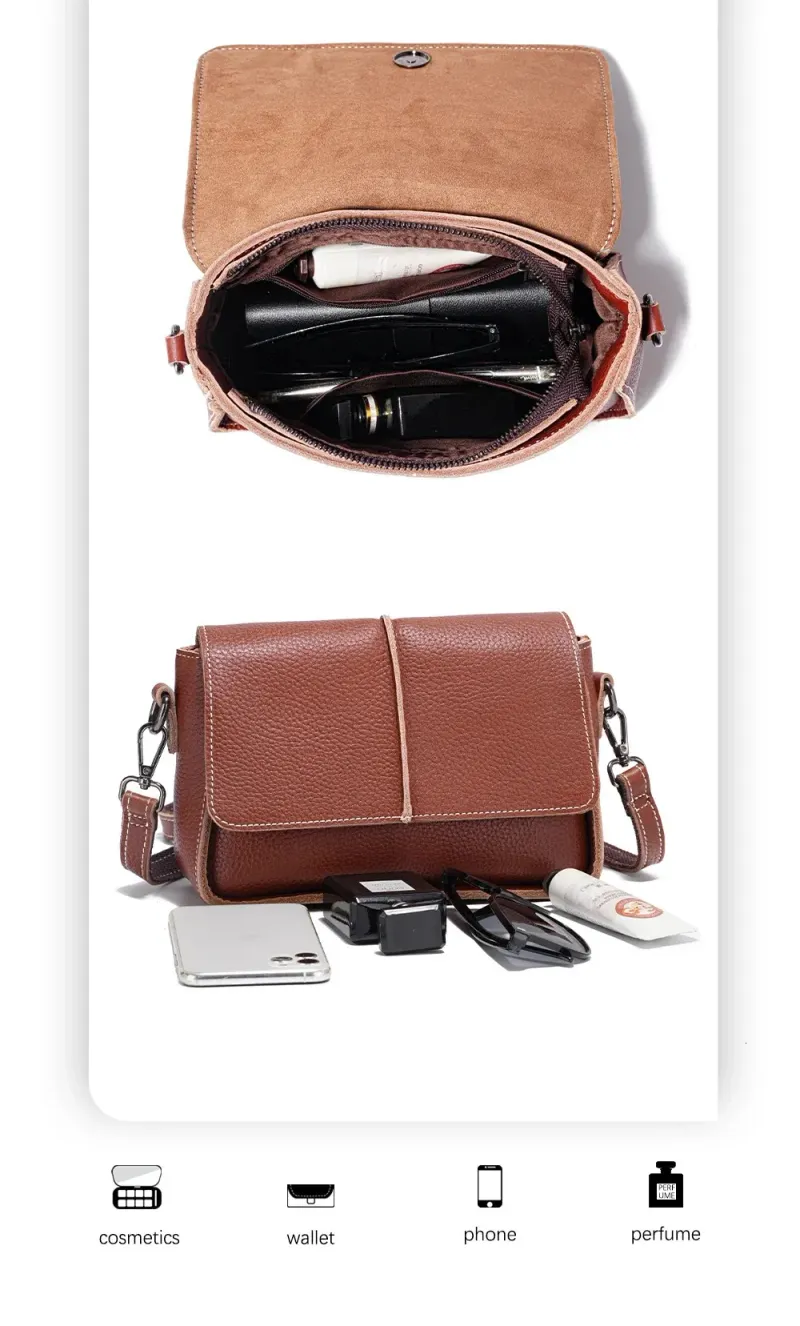 Zency Borsa a tracolla in pelle di vacchetta, piccola, borsa a mano, stile retrò, semplice, quadrata, per donna 250926_voghion.com