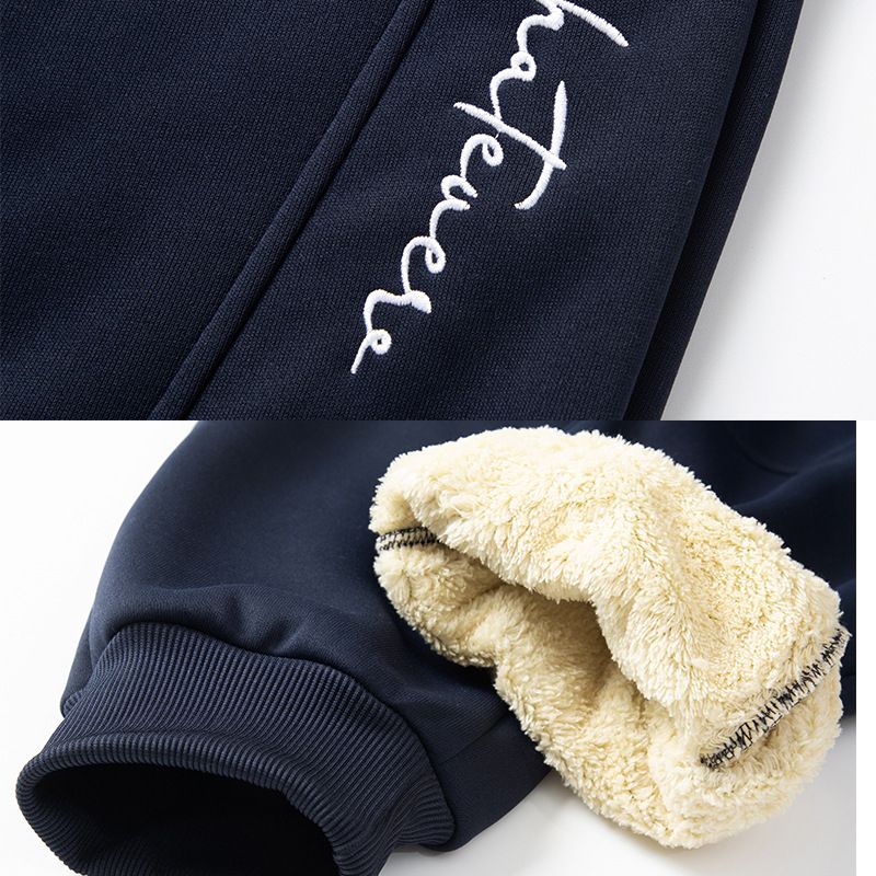 Men's Winter Fleece-Lined Jogger Pants With Embroidery - Loose Fit, Warm & Comfortable, Straight Leg, Elastic Cuffs_voghion.com