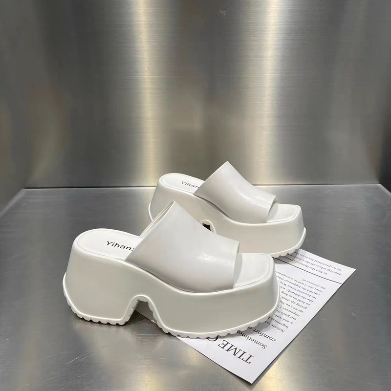 Nepromokavé pantofle na platformě s nazouvacími nohavicemi pro ženy s hrubým podpatkem, 8 cm, jednodílné pantofle_voghion.com