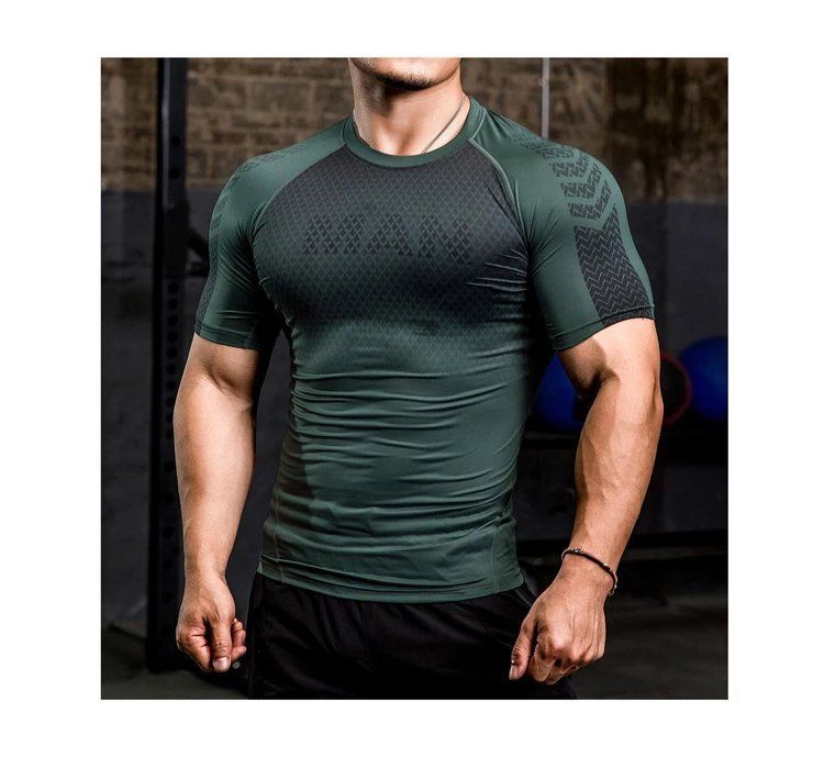T-shirt de compression à manches courtes et col rond pour entraînement de course à pied, absorbant la transpiration et séchage rapide_voghion.com