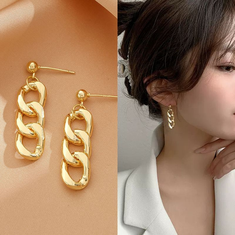 Orecchini a catena in metallo personalizzati da donna, moda Ins, orecchini di celebrità di Internet, design di nicchia, orecchini semplici_voghion.com