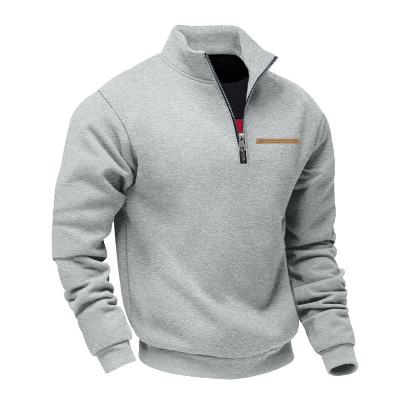 Felpa invernale da uomo con mezza zip, foderata in pile, pesante, con collo alto e finiture a contrasto, abbigliamento sportivo per esterni_voghion.com