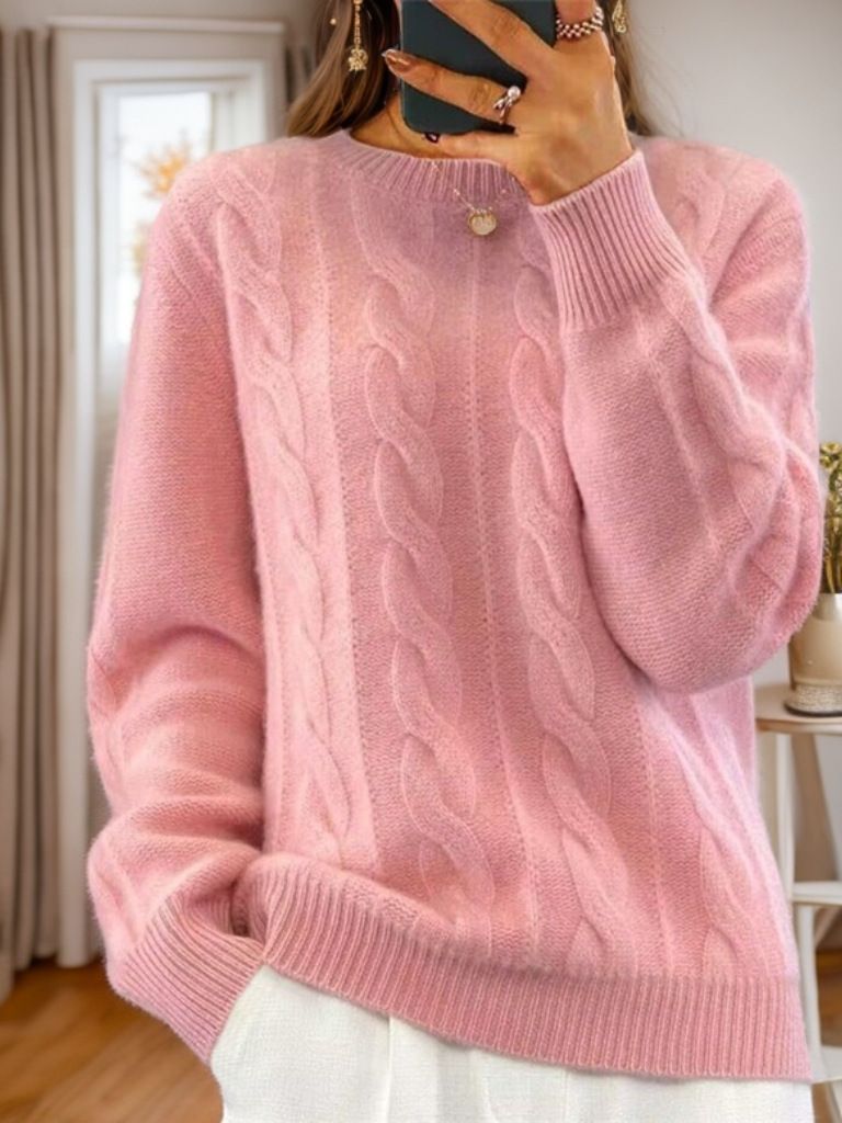 Women's Oversized Knit Sweater Chunky Cable Crochet Pullover Long Sleeve Solid Color Retro Casual Winter Warm_voghion.com