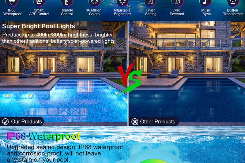 IP68 wasserdichtes RGB-LED-Poollicht – Bluetooth- und ferngesteuertes Unterwasserlicht (Farbwechsel für Schwimmbäder und Spas)_voghion.com