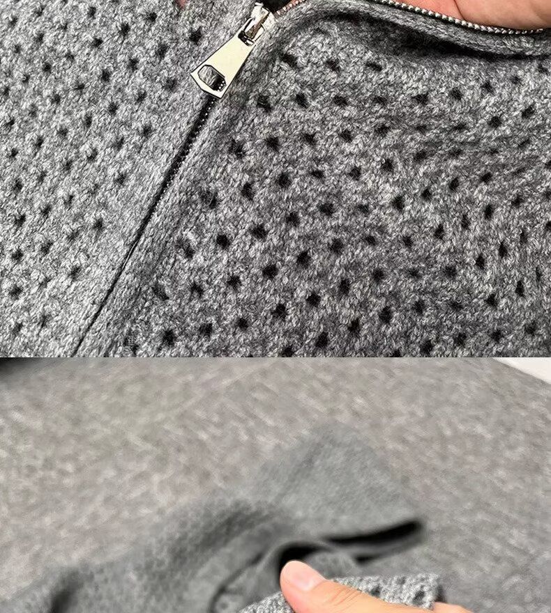 Cardigan à capuche ajouré pour le printemps et l'automne, tenue de couple, veste pull zippée, vêtements d'extérieur tricotés pour hommes, style vieilli_voghion.com