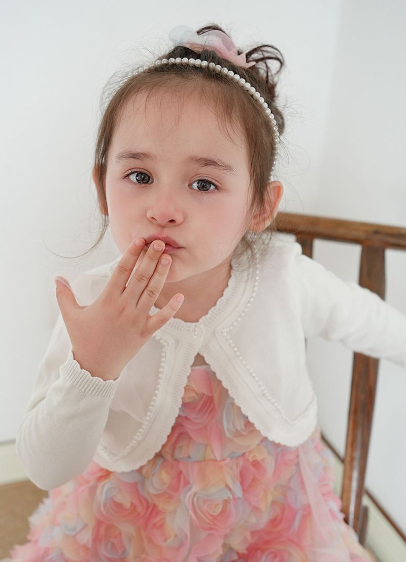 Cardigan en tricot de coton pour fille – Veste d'été légère avec bordure perlée (90-160 cm, blanc/rose/violet, sécurité classe B)_voghion.com