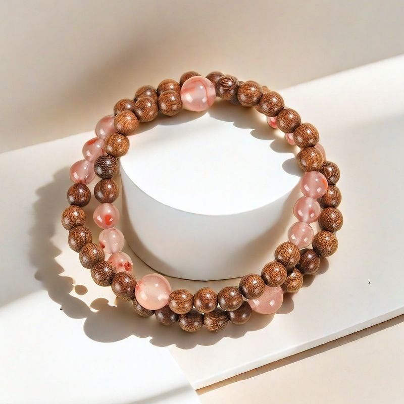 Beaded Bracelets Gold Silk Sandalwood Bracelets Ethnic Style Jewelry Ice Floating Red Hand Jewelry Gray Agate Strawberry Crystal Crystal Bracelet_voghion.com