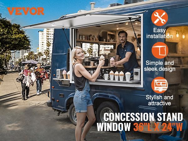 VEVOR Concession Window 36"x24", Aluminum Alloy Food Truck Service Window With Awning Door & Drag Hook, Up To 85 Degrees Stand Serving Window For Food Trucks Concession Trailers, Glass Not Included_voghion.com