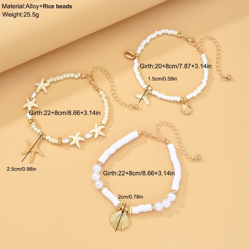 Yeni Yaz Plaj Stili Deniz Yıldızı Kabuğu Boncuk İnci Bileklik Seti Üç Parçalı Moda Çok Yönlü Ayak Takısı_voghion.com