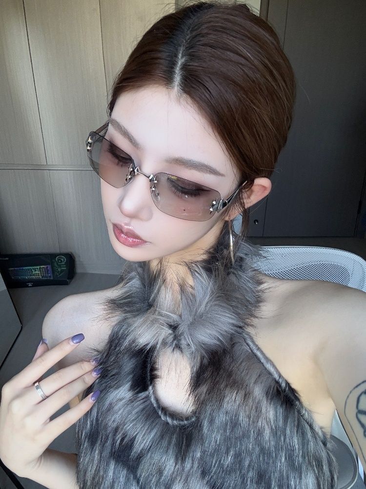 LazyZoom European And American Frameless XINGX Women's Square Round Face Slimming Retro Millennium Gyaru Y2g Box Sunshade_voghion.com