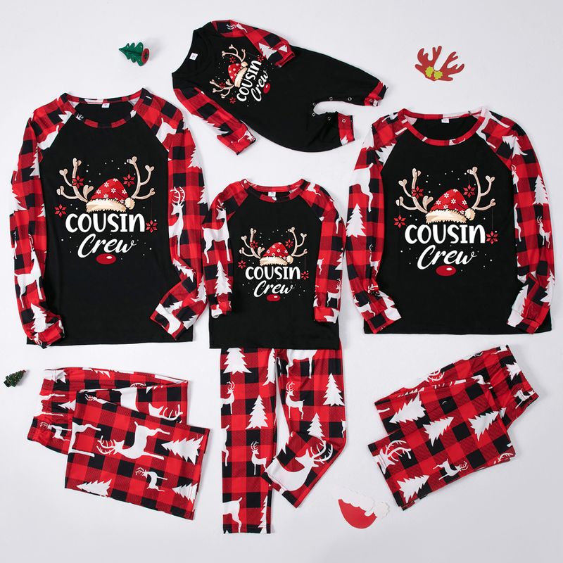 Traje familiar de Navidad, ropa familiar para el hogar, ropa navideña para el hogar, conjunto familiar, ropa para el hogar con estampado de retales a cuadros_voghion.com