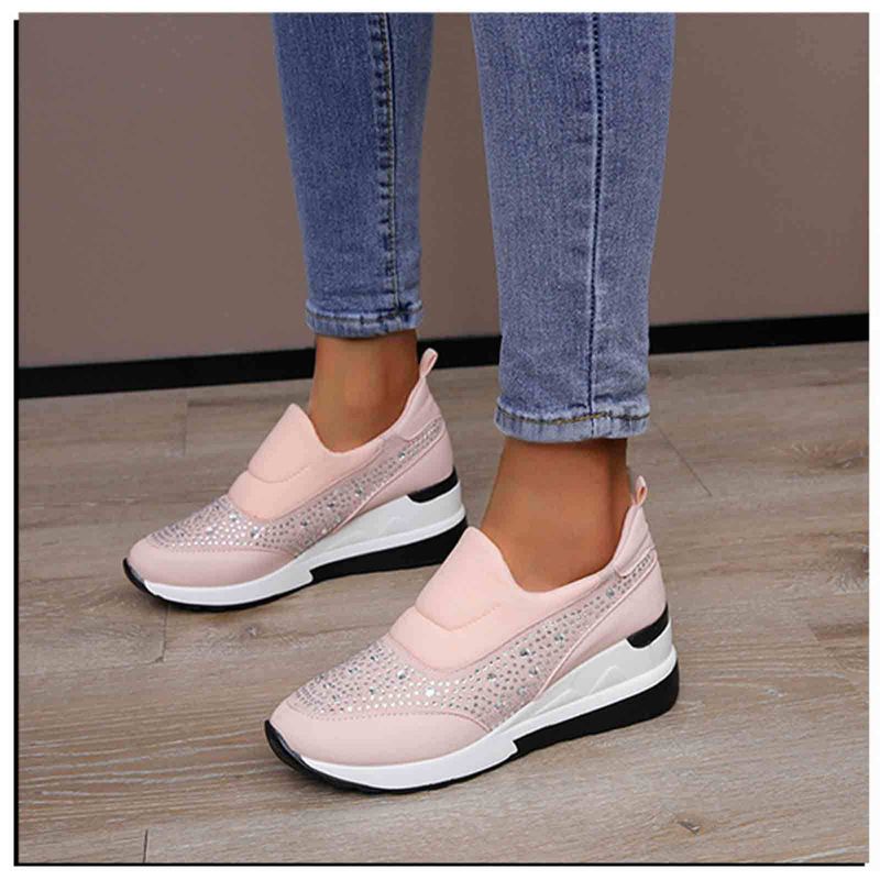 Plus Size Wedge 2023 Spring New Rhinestone Hidden Shoes High Heel Slip-On Casual Sneakers For Women_voghion.com