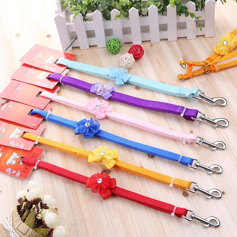 Hele Pet Solid Color Dog Butterfly Flower Leash Collar Chest Harness Teddy Golden Retriever Supplies_voghion.com