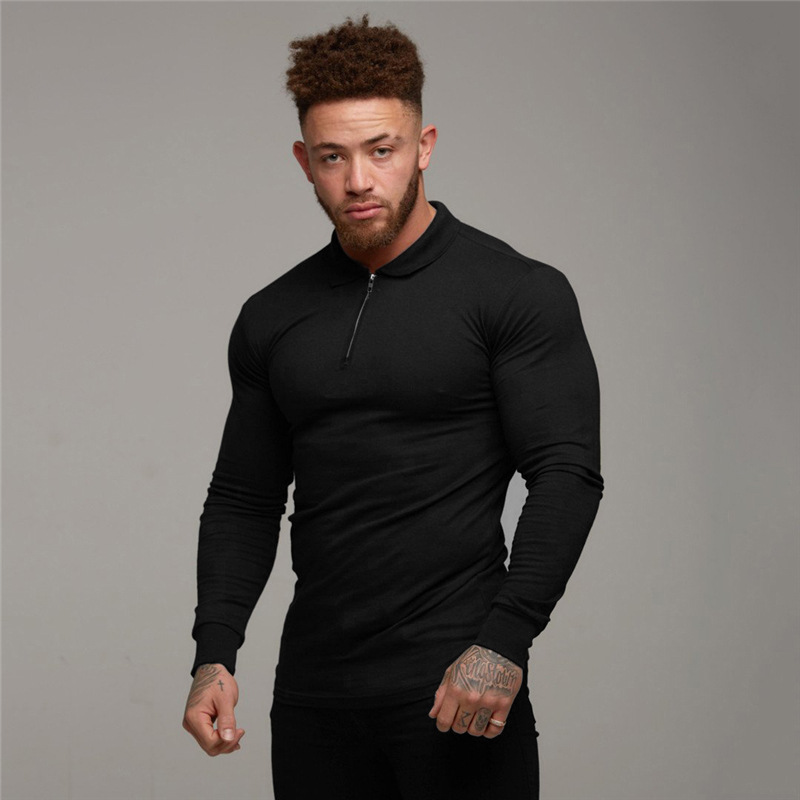 Muscle Herren Poloshirts Herren Langarm Revers Fitness PoloT-Shirts_voghion.com