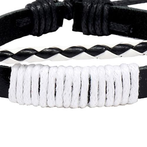 Bracciale da uomo in pelle PU elasticizzata intrecciata a doppio strato, in bianco e nero, alla moda_voghion.com