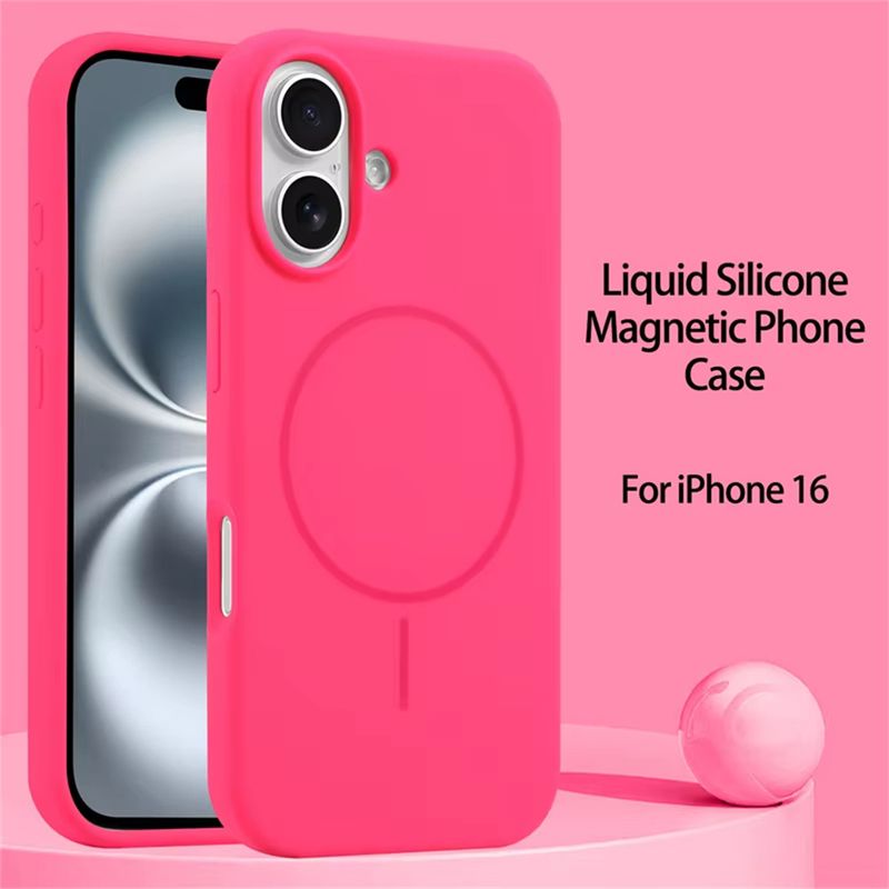 Stoßfeste Flüssigsilikonhülle für iPhone 16 15 14 11 13 12 Pro Max Plus magnetische kabellose Ladeabdeckung_voghion.com