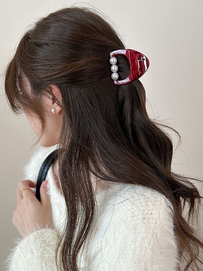 Temperamento Rosso Mezza Legatura Capelli Coreano Edizione Perla Piccola Fermaglio per Capelli Parte Posteriore della Testa Temperamento Forcina per Capelli Senso Avanzato Fermaglio Squalo Irregolare_voghion.com
