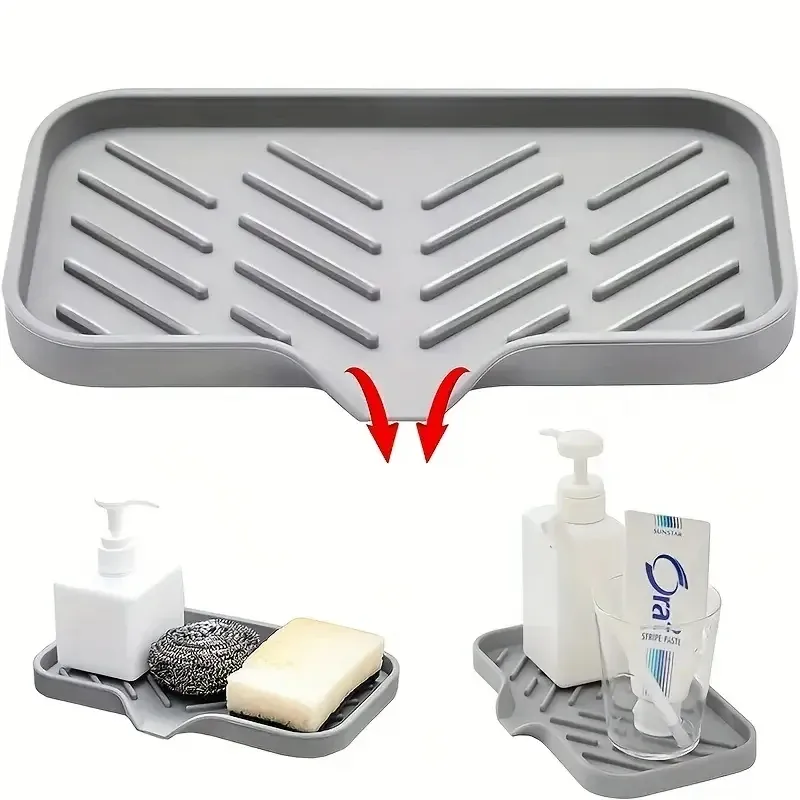 Silicone Sink Scrubber Holder Tray - Drain Sponge Soap Storage Rack Countertop Kitchen Organizer_voghion.com
