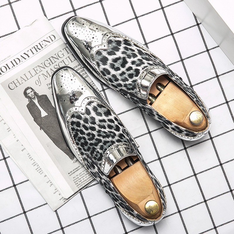 Muške cipele s leopard printom, sjajne, špicaste, mokasine, svečane, udobne, bez rukava, uredske cipele_voghion.com