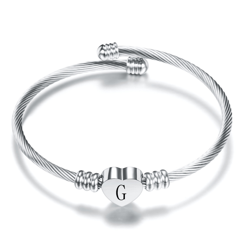 Initial Letter Cuff Bracelets Silver Heart Bangle Bracelet for Women English Alphabet A-Z Girls Birthday Jewelry_voghion.com
