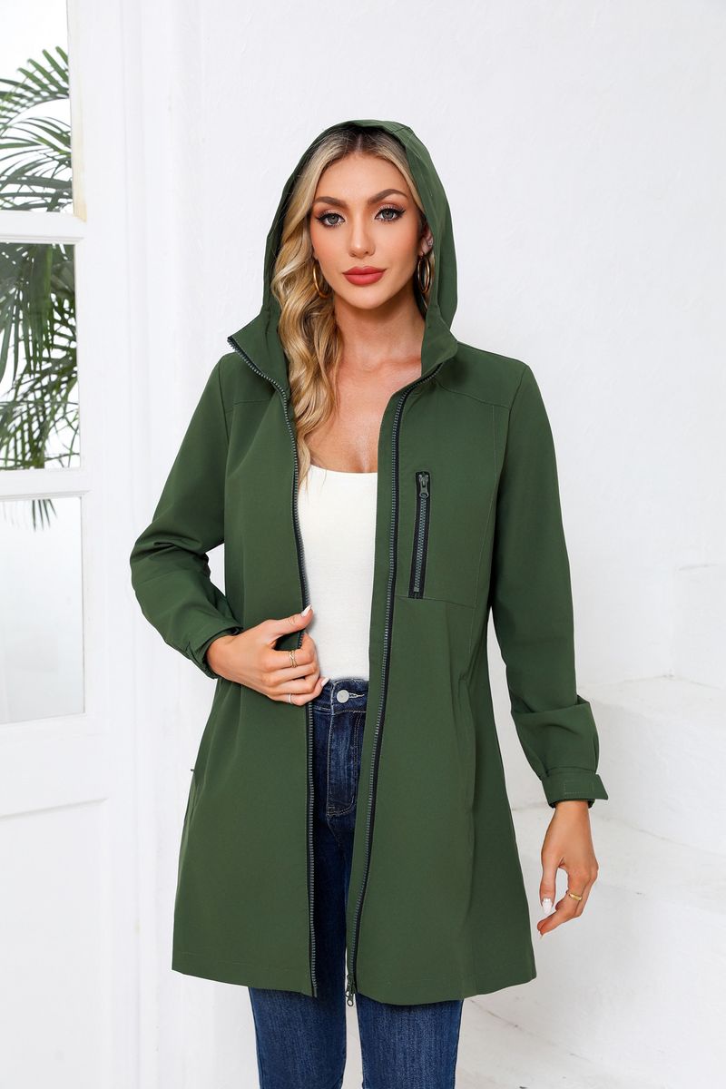 Giacca antivento con cappuccio impermeabile da donna - Cappotto casual leggero a maniche lunghe per primavera e autunno_voghion.com