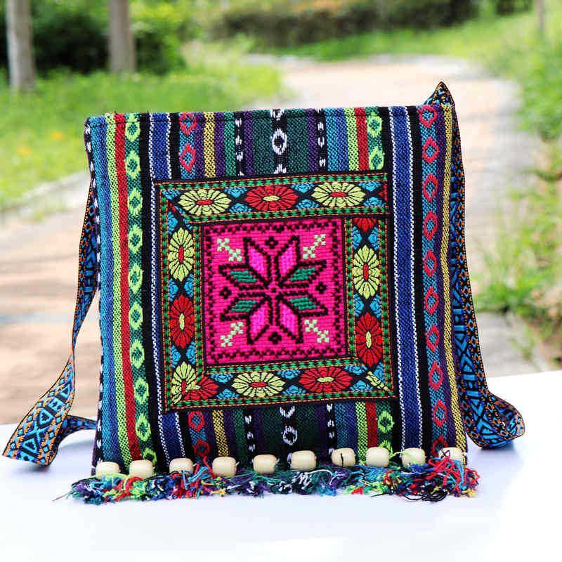 Yunnan Ethno-Stil Yi Dai Handgewebter Stoff Bestickte Umhängetasche Schultertasche Große Damentasche_voghion.com