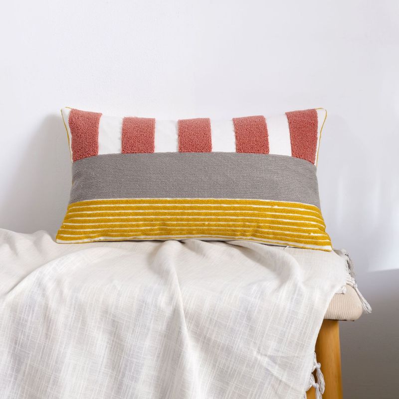 Embroidered Throw Pillow Boho Chic Decorative Cushion For Sofa Bed Handmade 18x18 Inch Cotton Linen Blend_voghion.com
