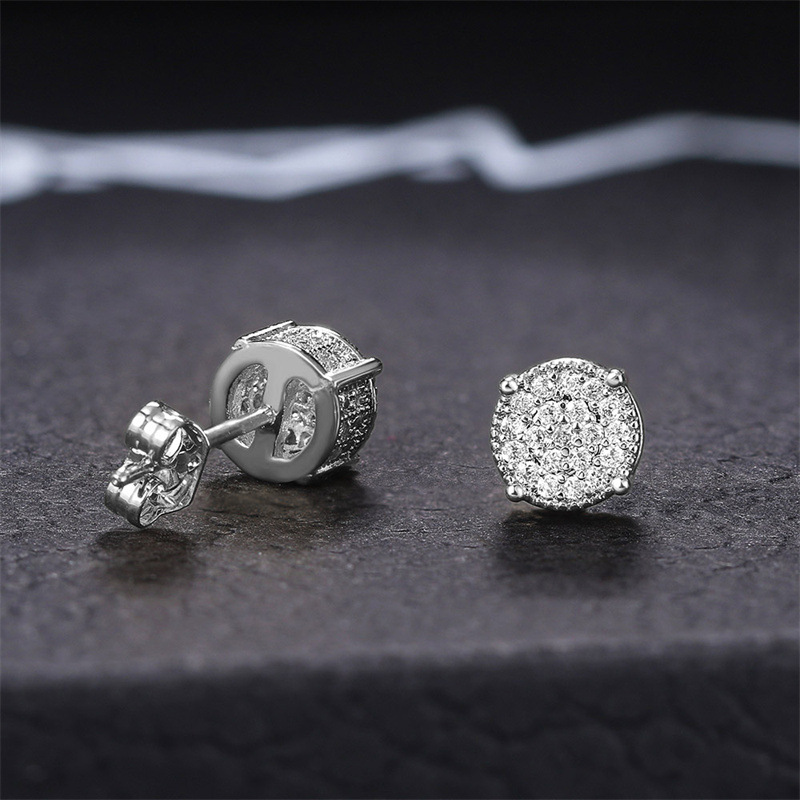 Pendientes Cao Shiman de hip hop con diamantes para hombre, pendientes redondos chapados en circón con microconjunto_voghion.com