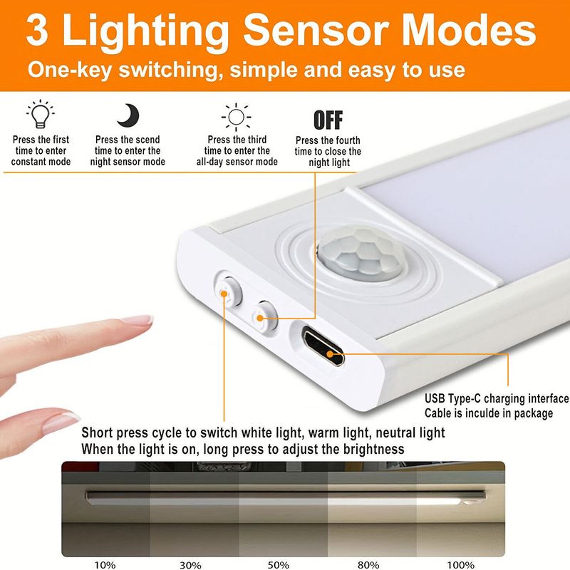 80cm Strip Light LED PIR Motion Sensor Wireless USB Rechargeable Cabinet Closet_voghion.com