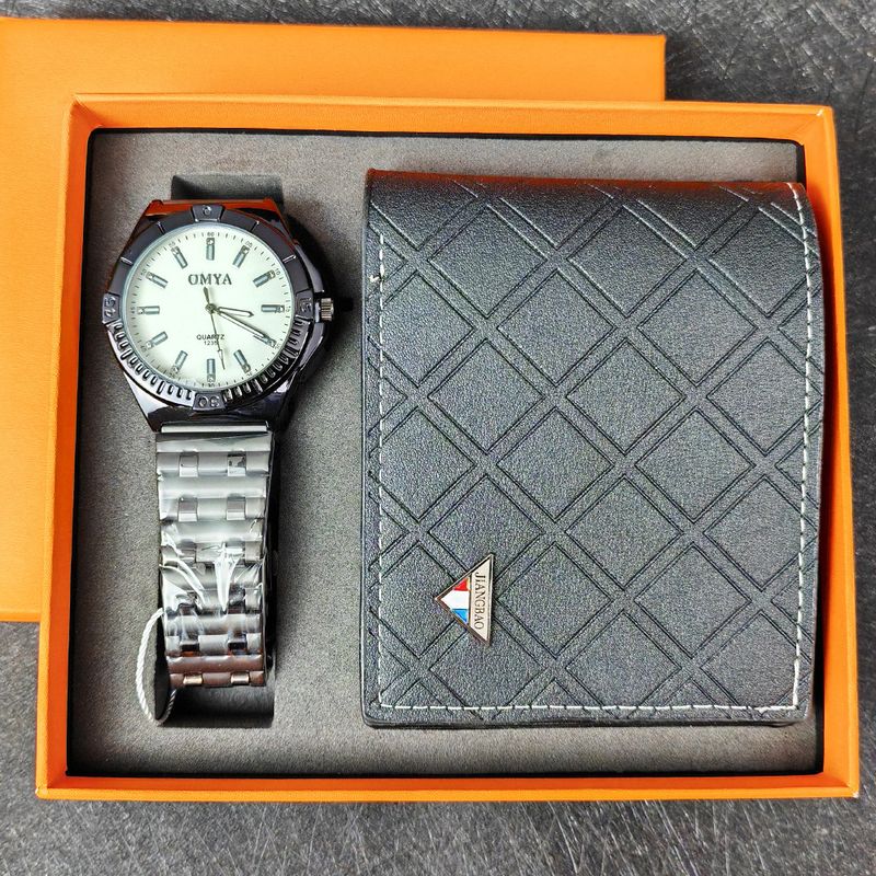 Herrenuhr Brieftasche Geschenkbox Set wasserdichte Quarzuhr Stahlarmband_voghion.com