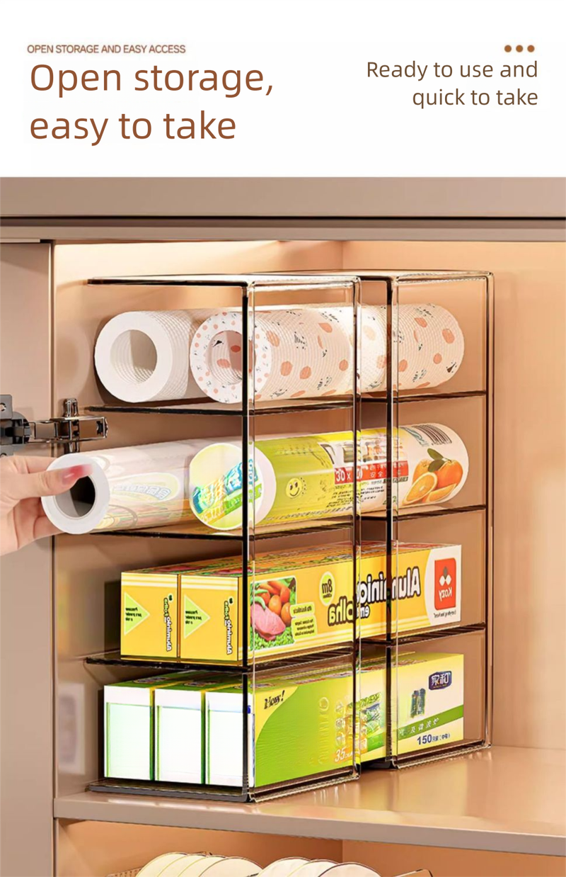 Armoire de rangement pour film alimentaire de cuisine, ensemble de sacs de conservation à plusieurs niveaux, boîte de rangement, tiroir à épices, étagère de séparation_voghion.com