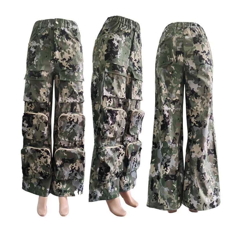 Women's Clothing Summer New Camouflage Print High Waist Straight Loose Camouflage Overalls_voghion.com