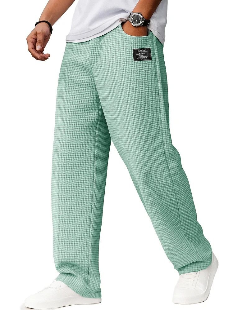 Freizeithose aus Waffelstrick für Herren mit Buchstabenlogo – gerades Bein, bequeme Passform für Herbst und Winter – mehrere Farben und Größen_voghion.com