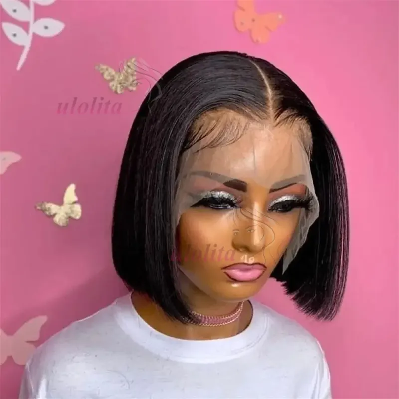 Kort Bob Paryk Brasiliansk Hår Glat Ægte Hår Lace Frontal Parykker Til Kvinder 13x4 HD Lace Parykker Ægte Hår_voghion.com