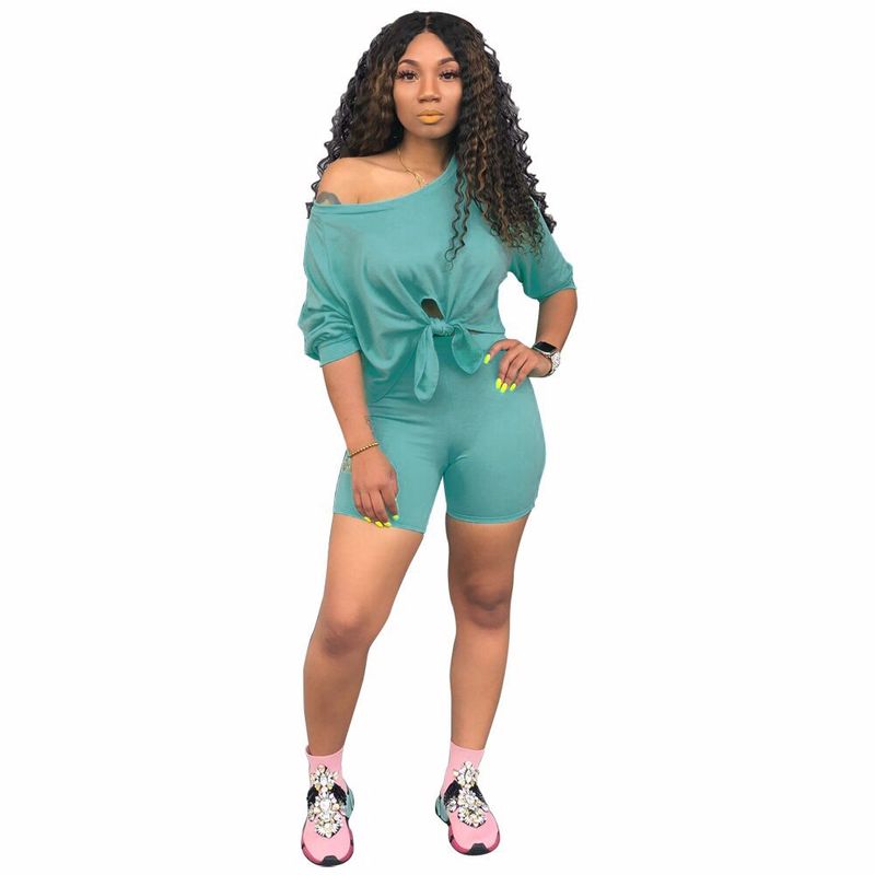 moda esclusiva, maniche scoperte, top che scopre l'ombelico, pantaloncini in due pezzi, abbigliamento da donna di vendita calda_voghion.com