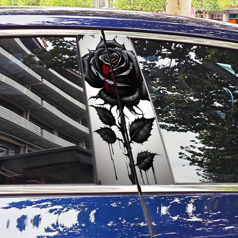 Center Column Personalized Creative B-Pillar Protective Film Black Rose Flower Anime Decoration Car Sticker_voghion.com