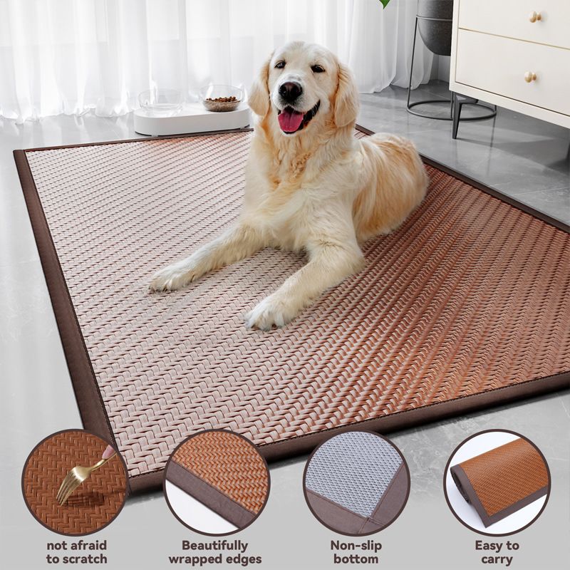 Lit d'été pour animaux de compagnie, tapis de couchage rafraîchissant et résistant à la saleté, tissé en herbe pour chien et chat_voghion.com