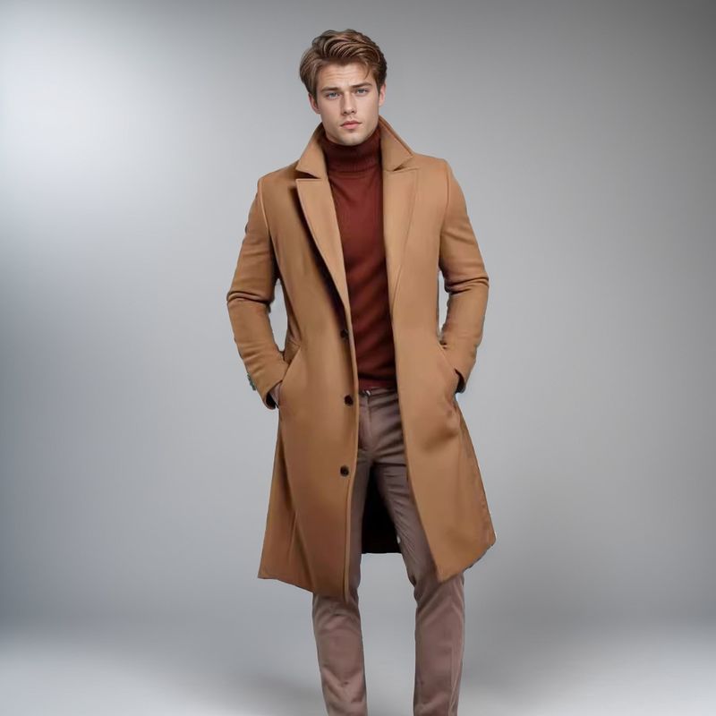 2024 Herren mittellanger bis langer Wollmantel Slim Fit mit Anzugkragen Windjacke_voghion.com
