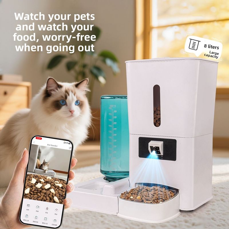 Automatischer, zeitgesteuerter und mengenmäßiger WLAN-Fernfutterautomat für Katzen und Hunde_voghion.com