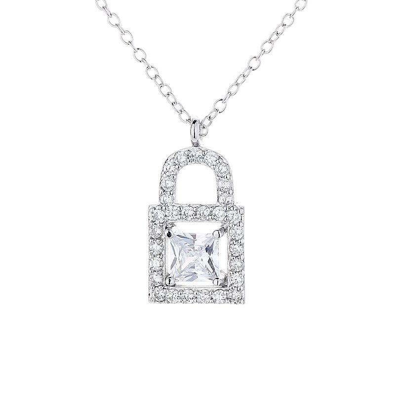 Collana con lucchetto piccolo e quadrato con diamanti da donna, piena di diamanti e zirconi, collana versatile con catena per clavicola e temperamento alla moda._voghion.com